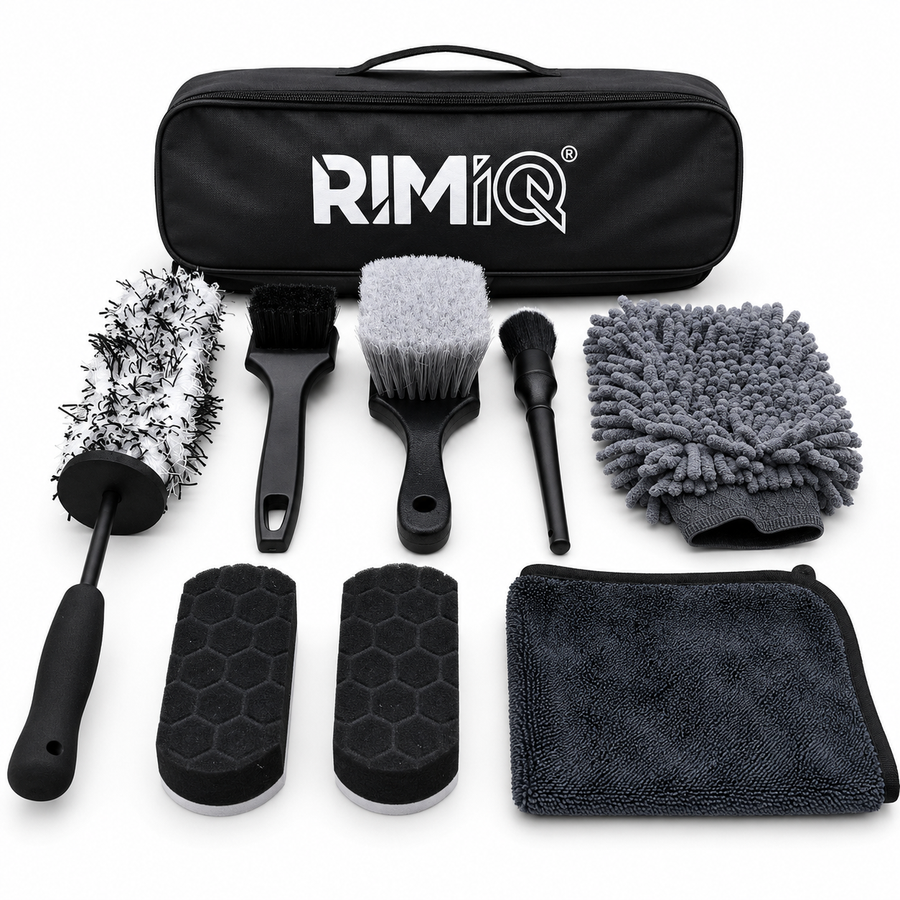 RIMiQ nine-piece detailing brush and cleaning kit with carry bag