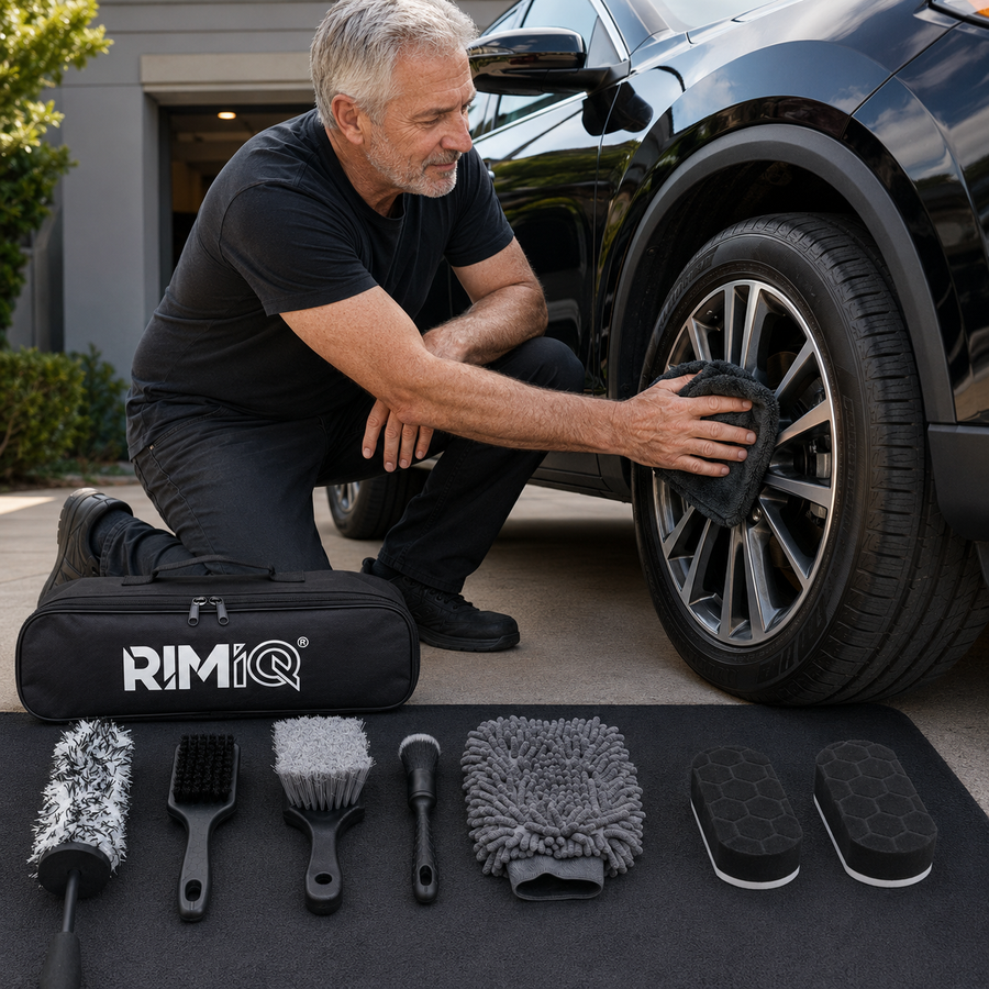 RIMiQ brush kit used to clean a wheel